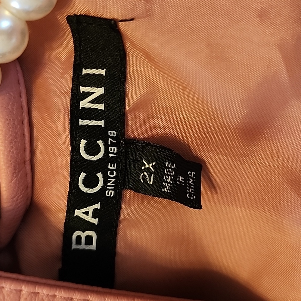 Baccini Blush Soft Pink Vegan Leather Zip Up Peplum Longsleeve Jacket Coat - Picture 11 of 12
